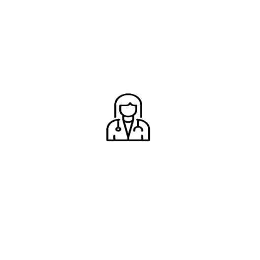 Simple line icon of a person wearing a lab coat, symbolizing a doctor or medical professional.